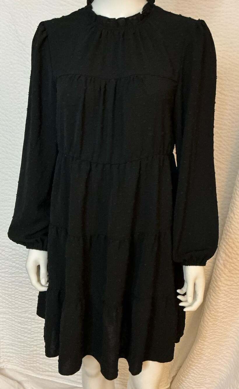 Kirundo Tiered Mini Babydoll Dress Size M Black Long Sleeve Ruffle